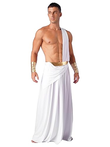 Freebily Disfraz De Dios Griego Toga Para Hombre Falda Larga De Un Hombro Disfraz De Fiesta De César Trajes De Cosplay Para Halloween Blanco C S