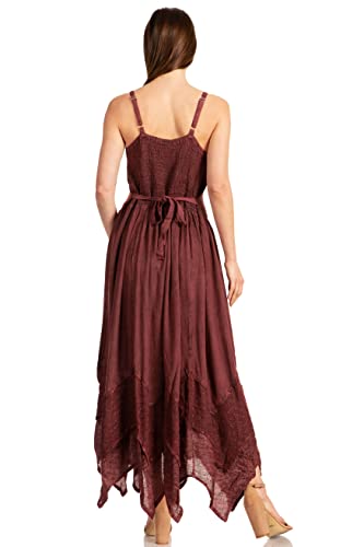Image of Sakkas Rayon Embroidered Stonewashed Adjustable Spaghetti Straps Long Dress