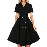 Générique Robe Vintage Année 50 Femme Pin Up Chic et Élégant Robes Soirée Rockabilly Évasée Taille Haute Minimaliste Manches Courtes pour Mariage Champêtre Cérémonie, Noir, XL