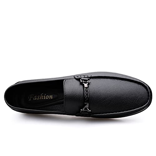 Men's Loafers Penny Loafers Solid Colors Lightweight Leather Flat Heel Lightweight Comfortable Outdoor Slip-ons(Black,10 M US)4