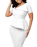 Annystore Women Sexy Peplum Bodycon Short Sleeve V Neck Club Pencil Party Dress Ruffle Business Form