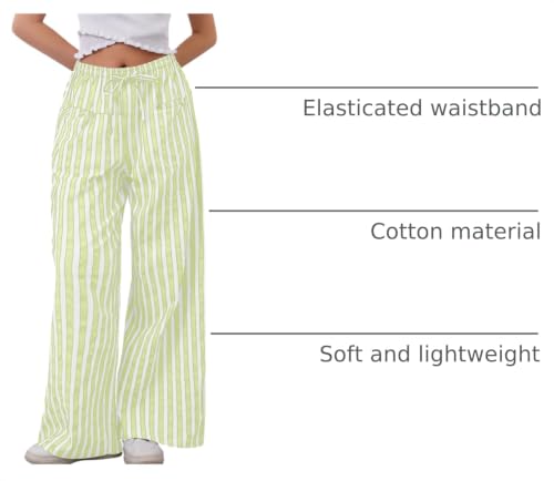 Image of MISSACTIVER Women Drawstring Striped Pants Loose Wide Leg Trousers Casual Low Waist Pants Comfy Lounge Pants with Pockets