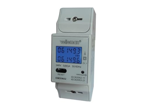 Velleman Emdin02 Monofase Dual Module Din-Rail Mount Kwh Meter Per Uso Professionale, Multicolore