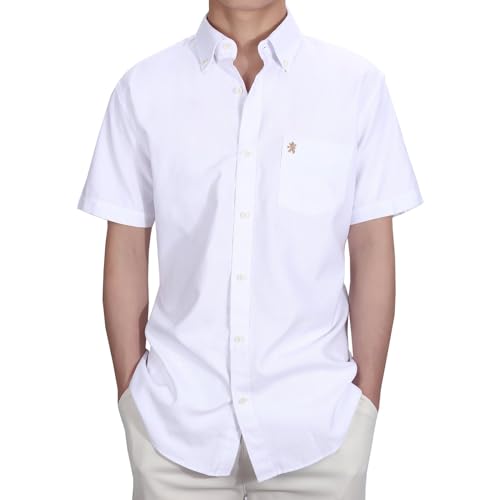 Image of Mens Short Sleeve Oxford Shirt Plain or Stripe,Classic Fit,Button Down Collar & Pocket. Holiday Apparel Leisure Shirts. By Janeo British Apparel. Warm White Plain, 3XL