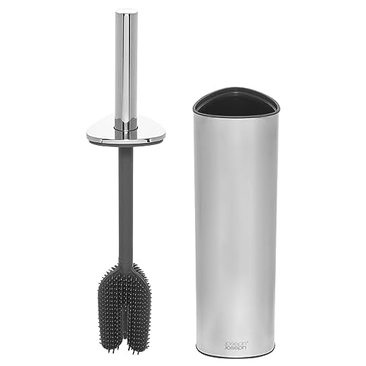 Joseph Joseph Flex 360- Luxus Toilettenbürsten- und Aufbewahrungshalter-Set mit tropffreiem, verstopfungsfreiem, austauschbarem Bürstenkopf mit Dreifachwirkung- Edelstahl