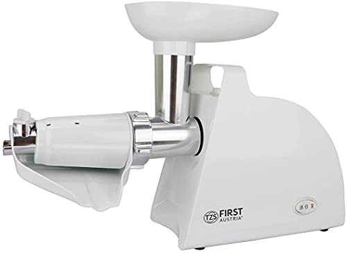 TZS First Austria elektrischer Fleischwolf, 2 Edelstahlschneidscheiben, 1 Wursttrichter, 1 Hobel, 1 Tomatenpresse, weiß… – Bild 3