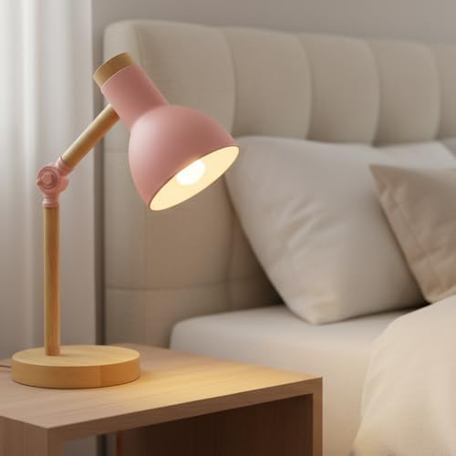 Luminária Abajur de Mesa Articulada com Base em Madeira Natural –...