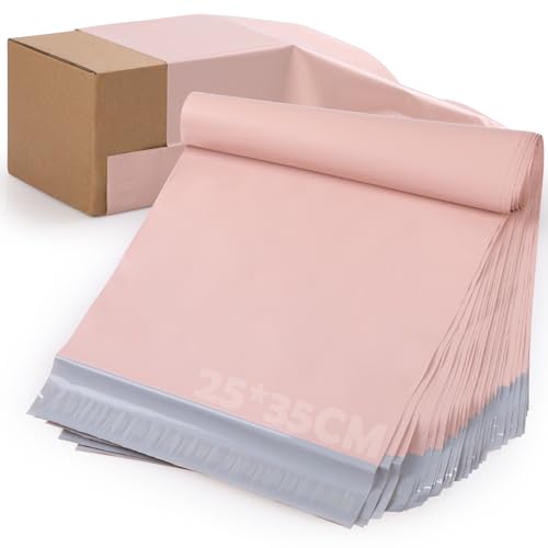 GeeRic 100 Piezas Bolsas para Envios Paquetes, 25 * 35CM Bolsas Sacos Polietileno Sobres para Envios Embalaje, Autoadhesivas e Impermeables para el Envío de Ropa,Regalos（coral）