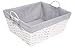 HERSIG - Pongotodo Mimbre Natural | Cesta Almacenaje Rectangular con Forro y Asas - 34 x 29 x 15 cm - Color Blanco/Gris