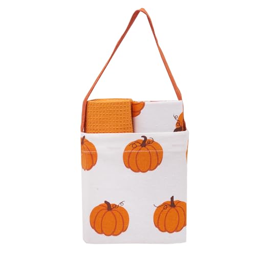 C&F Home Pumpkin Patch Towel & Tote Bag Gift Bundle S/3 Orange