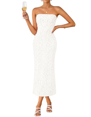 ZESICA Women's 2025 Summer Boho Floral Strapless Bodycon Dress Off
