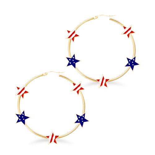 American Flag Independence Day Hoop Earrings Enamel Five Pointed Star Dangle Earrings Red Blue White Holiday Jewelry for Women