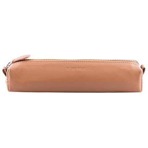 DiLoro Leather Zippered Fountain Ballpoint Rollerball Pens and Pencils Case Holder Pouch Genuine Full Grain Soft Nappa Leather (Tan) Cover