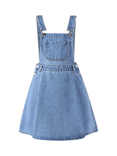 WDIRARA Girl's Denim Overall Dress Adjustable Strap Flared A Line Cute Jean Dresses