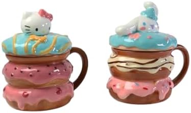 Blue Sky Clayworks Hello Kitty & Cinnamoroll Donut Mug Set, Ceramic, 7" L x 5" W x 7" H, Pastel Pastry Duo