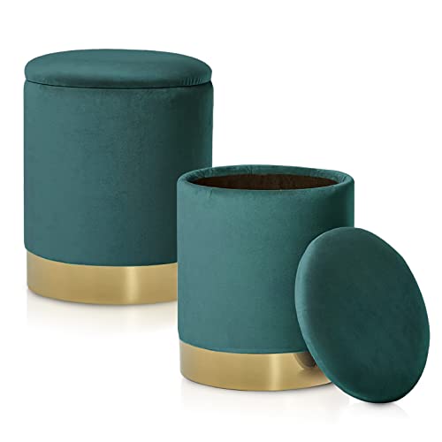 ELYFLAIR® runder Samthocker mit Stauraum und Sitzpolster-Deckel I Sitzhocker Fußhocker Sitztruhe Hocker Stuhl-Interieur Schminktisch Accessoire Deko-für Erwachsene und Kinder-Ø 31 H 38 cm (Türkis) Cover