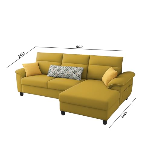Image of Casaliving Seams RHS 4 Seater L Shape Sofa for Living Room (Yellow Fabric) Premium Fabric Sofa