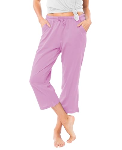 Image of Sexy Basics Women's 100% Cotton Lounge Pants | Capri Style Pajama Sleep Bottoms | Drawstring & Pockets |Multi-Packs & Colors