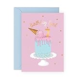CENTRAL 23 Seventh Birthday Card for Girls - Happy 7th Birthday - Age 7 - Seven Year Old - Pink Ice Cream Cake Greeting Card for Kids - Daughter Granddaughter - Toddler - Comes With Fun Stickers