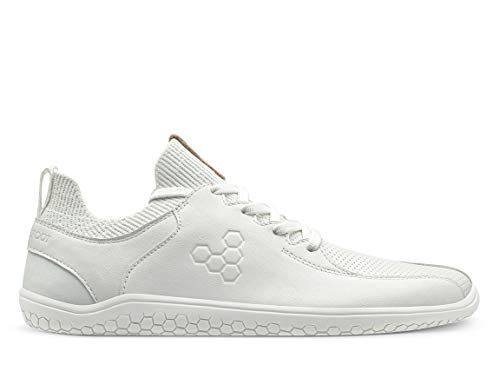 VIVOBAREFOOT Primus Knit Lux, zapatos de cuero premium Lifestyle para hombre, con suela descalzo, color Blanco, talla 39 EU
