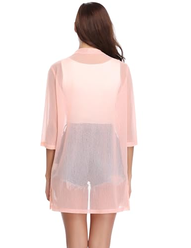 Image of iClosam Women Casual 3 /4 Sleeve Sheer Open Front Cardigan Sweater Kimono