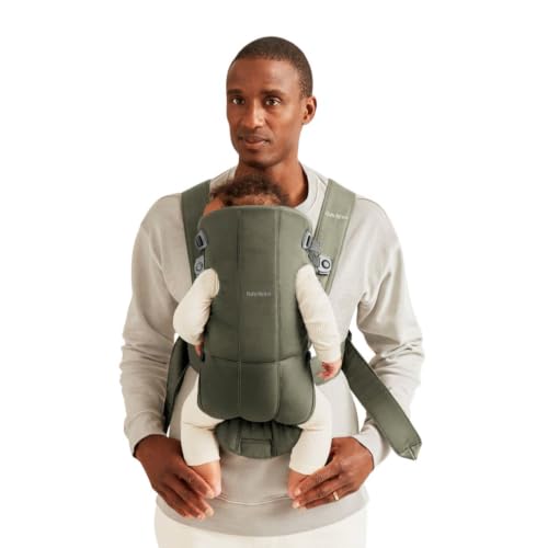 Image of BabyBjorn Baby Carrier Mini, Woven, Dark Green | Newborn Carrier (7-15 lbs), Ergonomic, Easy-to-Use