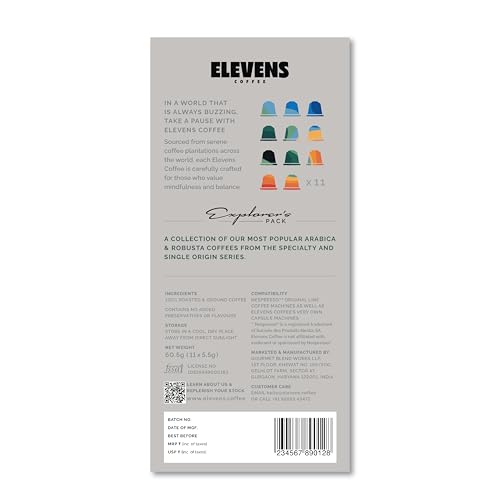 Image of ELEVENS COFFEE | Explorer's Pack | Specialty & Single Origin Coffee Capsules | 100% Arabica & Robusta | Medium, Dark & Medium Dark Roast | Intensity 7, 8 & 10 | Compatible with Nespresso (Pack of 1)