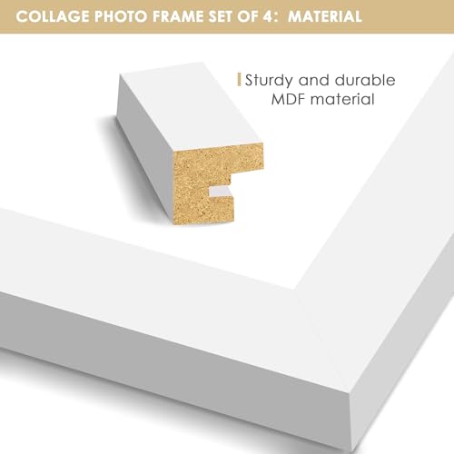 Image of DUENPY 4x6 Collage Frame Tempered Glass For 4 4x6 Photos White | Premium Tempered Glass Provides Clear Vision, Ideal Decor to Arrange Your Warm Family Photos At Home