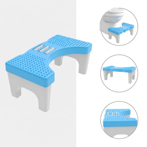 Image of TechHark Toilet Step Stool with Massage Rollers, Foldable Design, 18 cm Height, Promotes Natural Squatting Position (Grey and Blue)