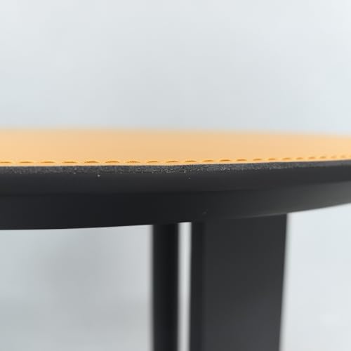 Artloge Beistelltisch Runder Sofatisch C-Form, Kleiner Beistelltisch stylischer Kaffeetisch Luxus Kratzfestes Leder, Wohnzimmertisch mit Metallgestell für Couch und Sofa 46×46×50 cm, Orange