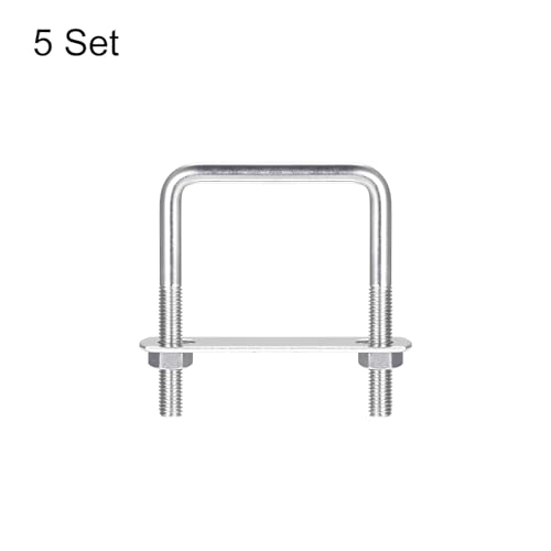 Image of uxcell Square U-Bolts, 5 Sets 57mm(2.24 inch) Inner Width 80mm Length M8 304 Stainless Steel U Clamp Bolt with Nuts and Plates, for Boat Trailer