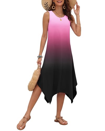 Image of AUSELILY Women's Summer Dresses Casual Sleeveless Midi Tank Beach Dress | Women's Asymmetrical Hem Sundress with Side Pockets, Great for Beach, Vacation & Daily Wear
