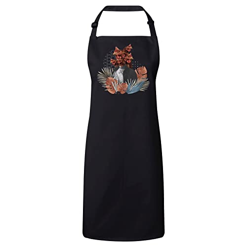 Tablier cuisine noir Roi Poulet Hydre collage art surréalisme pour chef cuisinier
