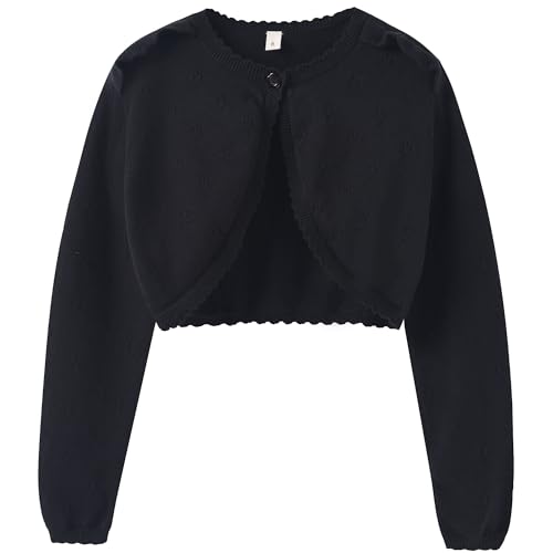 Image of Girls Long Sleeve Cardigan Kids Button Closure Knitted Bolero Shrug Girls Sweaters Tops