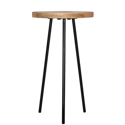 Image of INMARWAR Solid Mango Wood Round Side Table with Black Metal Legs (32x32x57 cm) | Easy to Assemble Sturdy End Table for Living Room, Bedroom & Office | Small Space-Saving Coffee Table