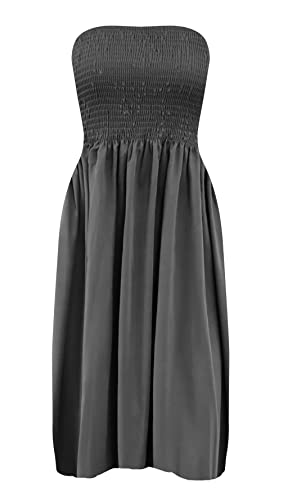 Image of Zyyfly Tube Top Dress Women Summer Beach Coverup Stretch Smocked Strapless Dress