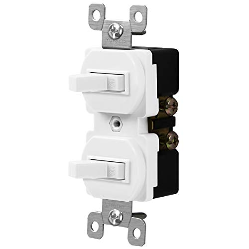 Enerlites Duplex Double Toggle Light Switch, Single Pole, Side Wiring, Copper Wire Only, Grounding Screw, Residential Grade, 15A 120V, Ul Listed, 82150-W, White #TOP4