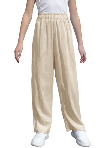 Image of SANGTREE Girls & Woman Wide Leg Pants Lightweight Casual Elastic High Waist Straight Leg Loose Trousers,4 Years - Woman 2XL