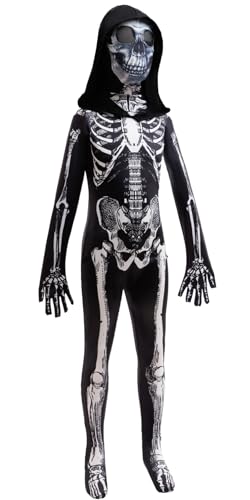 BanKids Halloween Skeleton Costume for Kids Scary Skeleton Cosplay Unisex Jumpsuit Onesie Dress up 3-4Years(110) - image 3