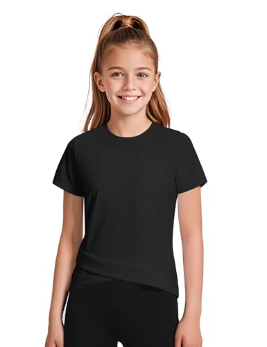JOCMIC Girls Athletic Shirts Short Sleeve, Quick Dry Tshirt Fitted Tops for Cheer Dance Tennis
