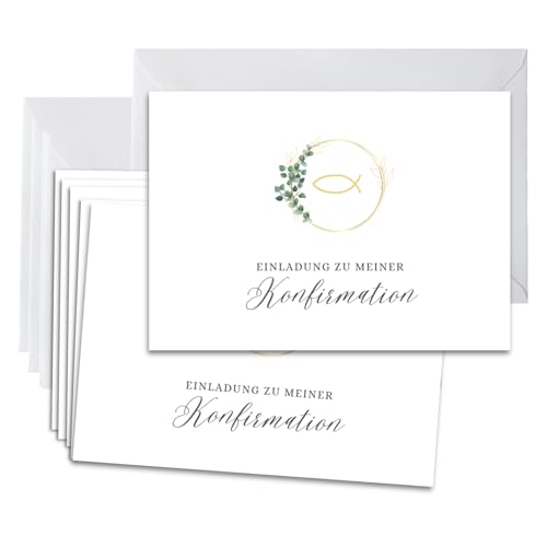 Briefzauber 12x Konfirmation Einladungskarten mit 12x Umschlägen | Set aus Din A6 Konfirmationseinladungen mit Einfüllhilfe | Verfügbar für verschiedene Anlässe | Motiv: Konfirmation - Minimal