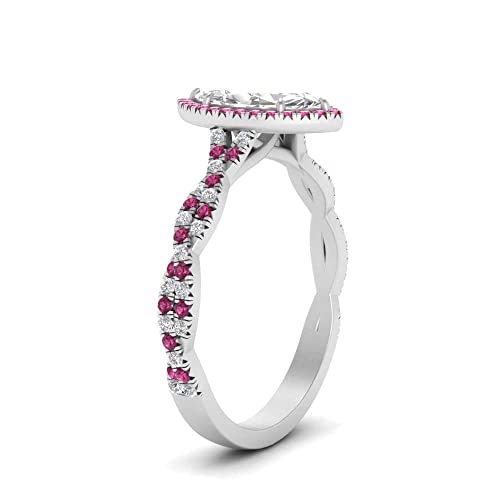 Image of Choose Your Gemstone Twisted Marquise Diamond CZ Halo Ring 925 Sterling Silver Marquise Shape Halo Engagement Rings Minimal Modern Design Birthday Gift Wedding Gift US Size 4 to 12