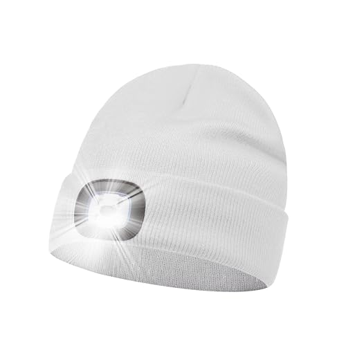 Image of LED Beanie Hat White Headlamp Plain Soft Comfortable USB Rechargeable Head Light for Men Women Warm Knitted Winter Woolly Night Running Dog Walker Headwear