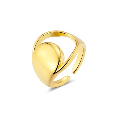 ALEXCRAFT Bague Or Femme, Bague Chunky Hommes Réglable, Bijou Fantaisie, Acier Inoxydable, Hypoallergénique, Épais Bague d'Amitié, Cadeaux de Bijoux pour Copine