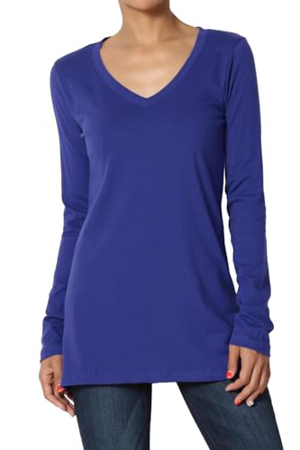 TheMogan Women's V-Neck Long Sleeve Top Basic Stretch Cotton