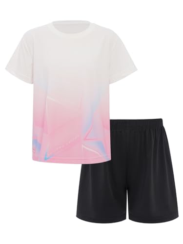 Boys 2 Piece Athletic Shorts Set Short Sleeve T-shirt And Shorts Basketball Football Activewear Pink 8-10 Years