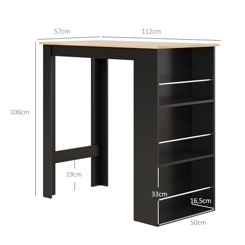 Table de bar haute noir 3 étagères rangement HOMCOM