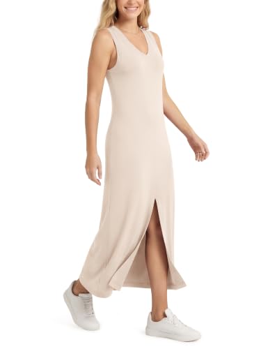 Image of ODODOS Modal Soft Front Split Midi Dress for Women, V Neck Sleeveless Casual Summer Tank Dress