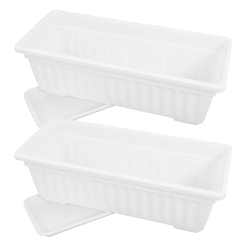 Genérico 2 Jardineras Rectangulares de Plástico Blanco para Flores y Verduras, Resistentes Rotura Desvanecimiento, Ideales para Jardín y Balcón, Pack de 2 Unidades
