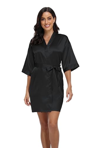 Women's Satin Robe Silk Kimono Bathrobe Pure Short Sexy Sleepwear Bridesmaid Bride Party Robes with Pockets3